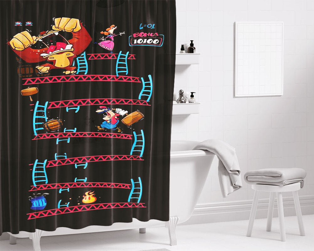 Triple King Kong Animation Game Bathroom Shower Curtain Fabric Waterproof | 66 X 72 Inch