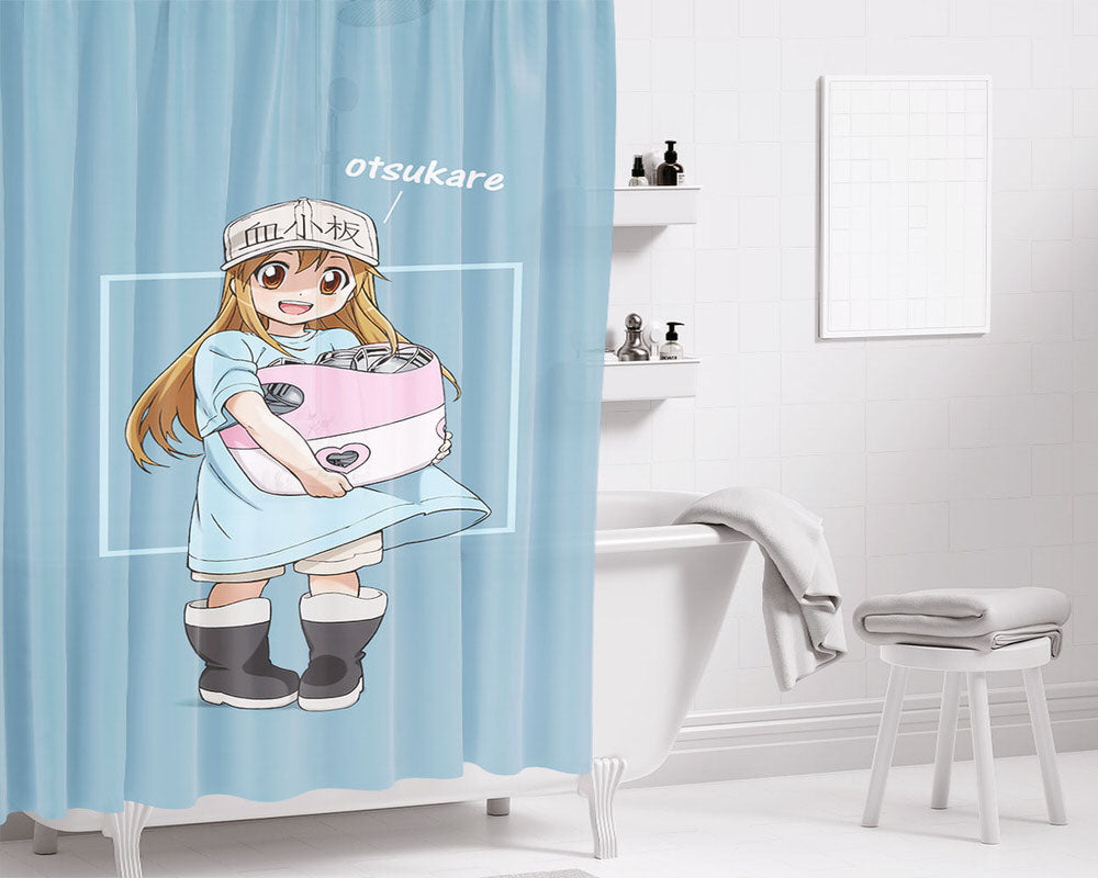 Trombosit Chan Hataraku Saibo Bathroom Shower Curtain Fabric Waterproof | 66 X 72 Inch