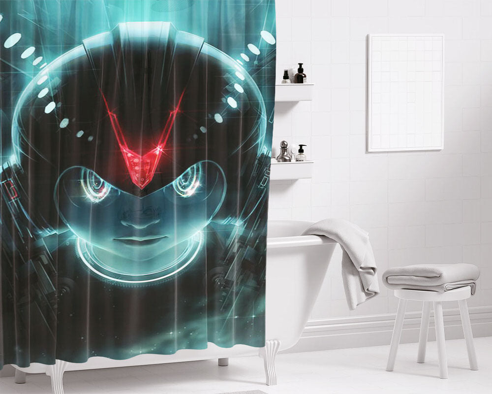 Tron Themed Mega Man Bathroom Shower Curtain Fabric Waterproof | 66 X 72 Inch