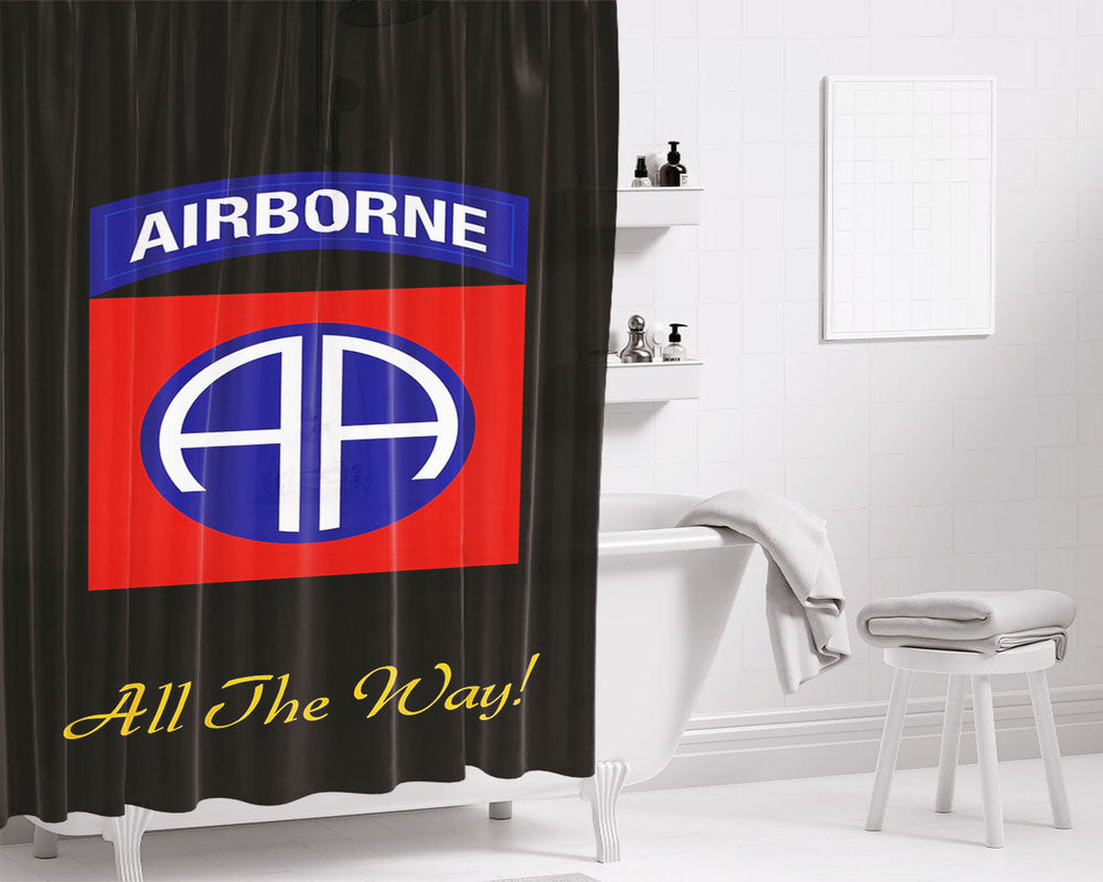 Us Airborne All The Way Military Forces Bathroom Shower Curtain Fabric Waterproof | 66 X 72 Inch