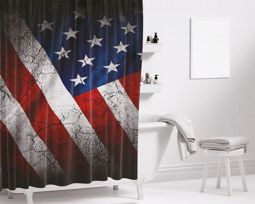 Us Flag Bathroom Shower Curtain Fabric Waterproof | 66 X 72 Inch