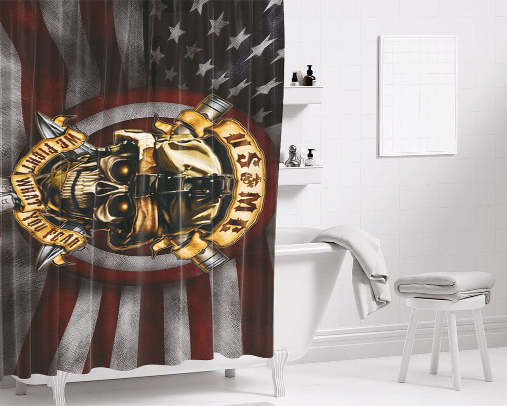 Us Mc Skull Flag Bathroom Shower Curtain Fabric Waterproof | 66 X 72 Inch