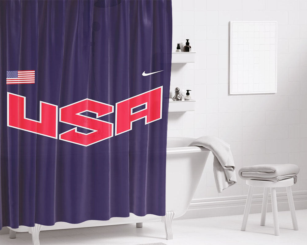 Usa Flag Minimalist Title Bathroom Shower Curtain Fabric Waterproof | 66 X 72 Inch