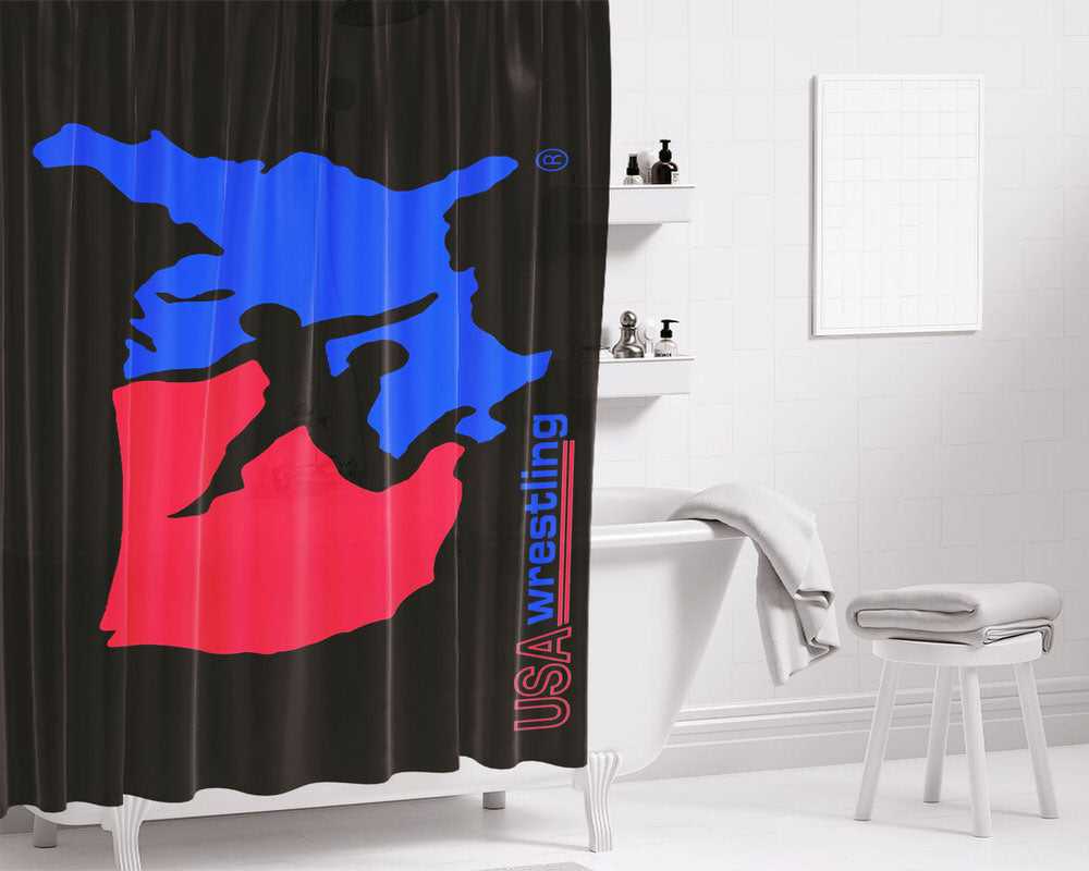 Usa Wrestling League Bathroom Shower Curtain Fabric Waterproof | 66 X 72 Inch
