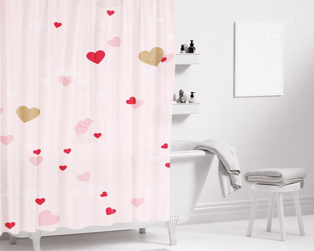 Valentines Day Cards Bathroom Shower Curtain Fabric Waterproof | 66 X 72 Inch