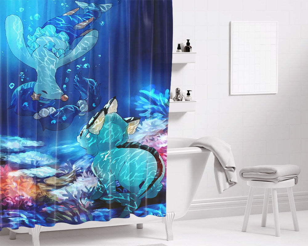 Vaporeon Bathroom Shower Curtain Fabric Waterproof | 66 X 72 Inch