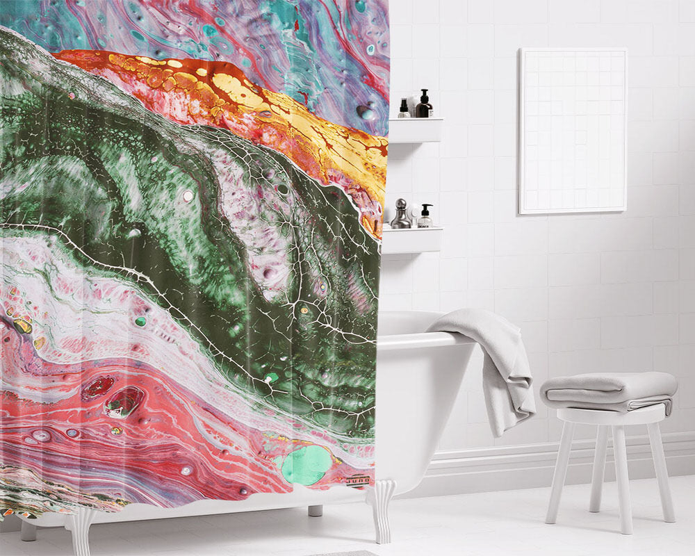 Vibrant Fluid Art Marble Bathroom Shower Curtain Fabric Waterproof | 66 X 72 Inch