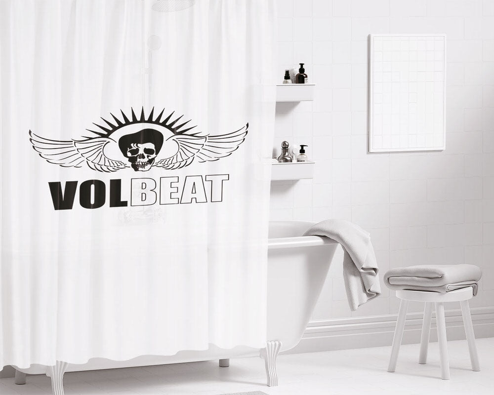 Volbeat Black White Skull Wings Logo Bathroom Shower Curtain Fabric Waterproof | 66 X 72 Inch