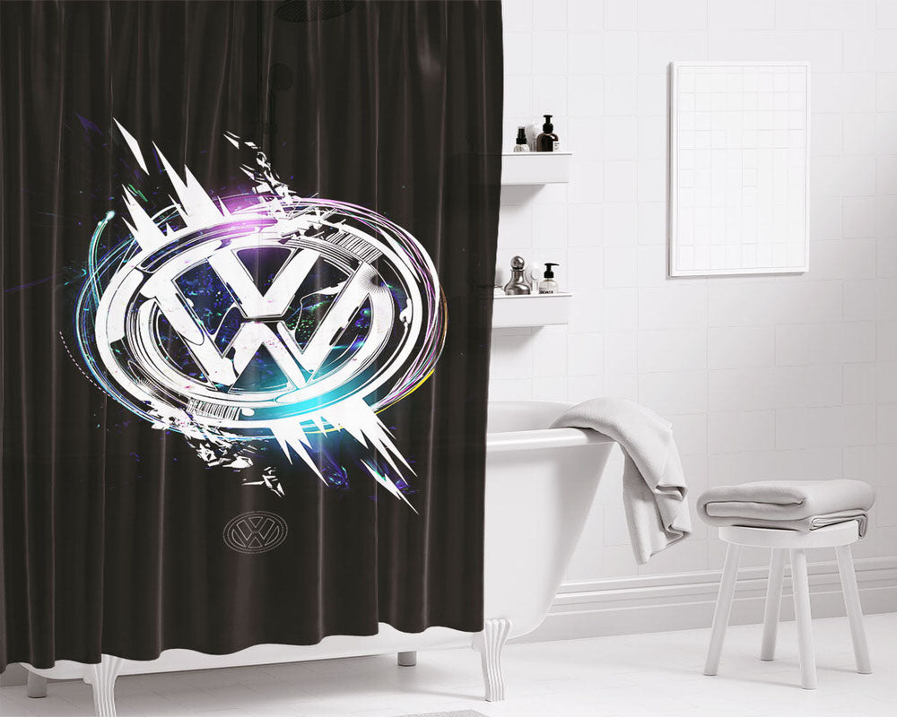 Vw Logo Wallpaper Bathroom Shower Curtain Fabric Waterproof | 66 X 72 Inch