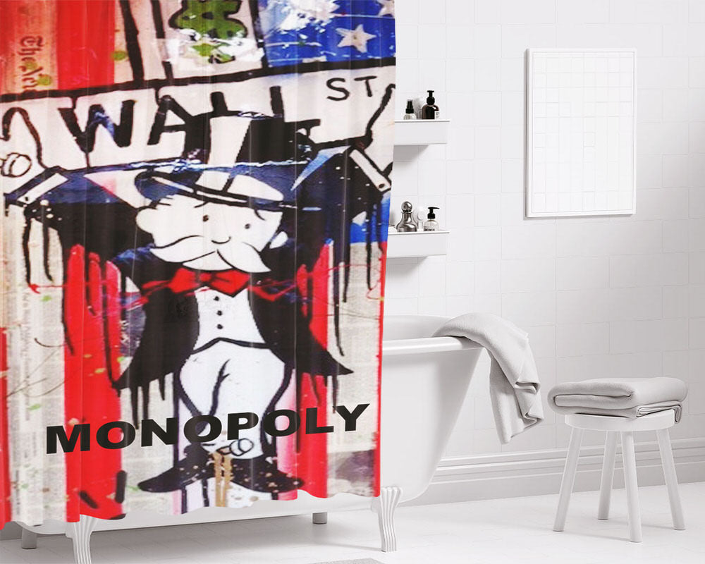 Wall Street Monopoly Bathroom Shower Curtain Fabric Waterproof | 66 X 72 Inch