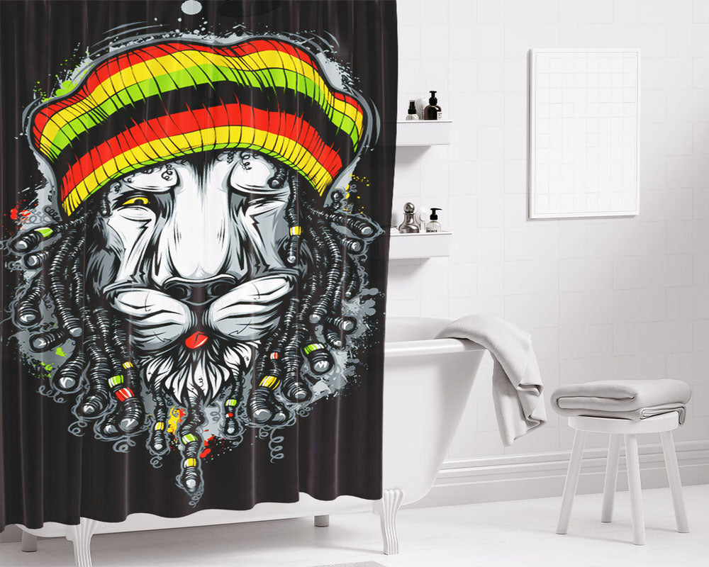 Warrior Lion Rasta Black Bathroom Shower Curtain Fabric Waterproof | 66 X 72 Inch