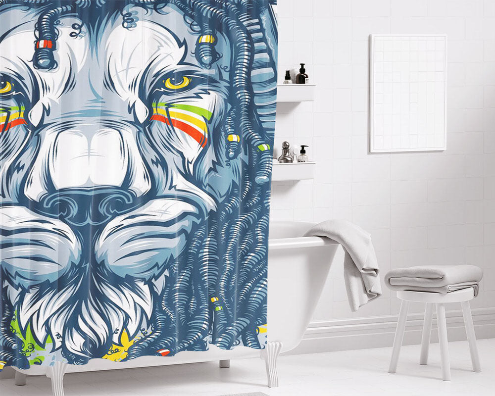 Warrior Lion Rasta Bathroom Shower Curtain Fabric Waterproof | 66 X 72 Inch
