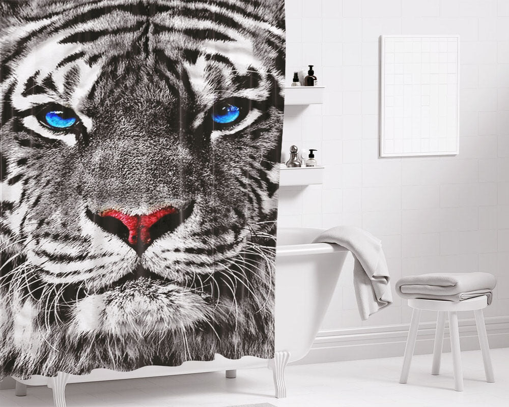 White Tiger Bathroom Shower Curtain Fabric Waterproof | 66 X 72 Inch