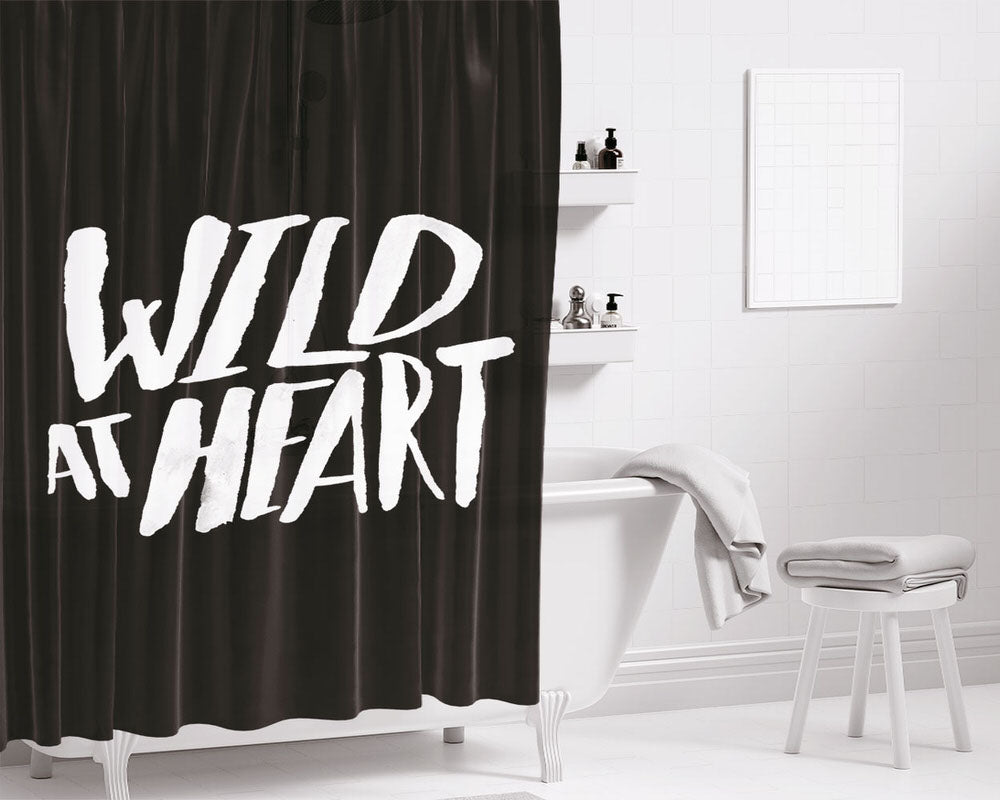 Wild At Heart X Black And White Bathroom Shower Curtain Fabric Waterproof | 66 X 72 Inch