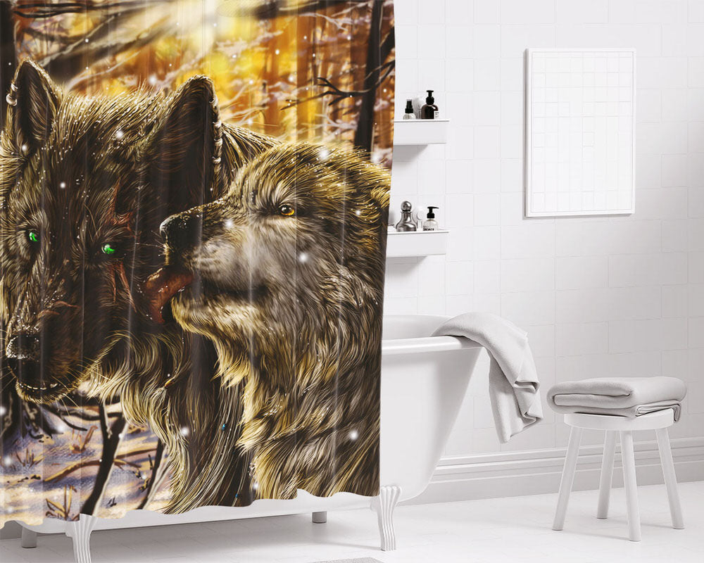 Wolves Couple Wild Bathroom Shower Curtain Fabric Waterproof | 66 X 72 Inch