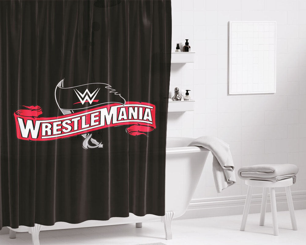 Wrestlemania Black Flag Logo Bathroom Shower Curtain Fabric Waterproof | 66 X 72 Inch