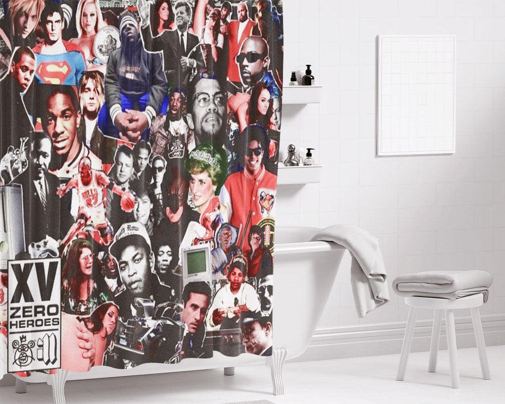 Xv Zero Heroes Photo Collage Bathroom Shower Curtain Fabric Waterproof | 66 X 72 Inch