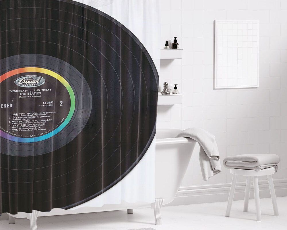 Yesterday And Today Capitol Vinyl Disc Bathroom Shower Curtain Fabric Waterproof | 66 X 72 Inch