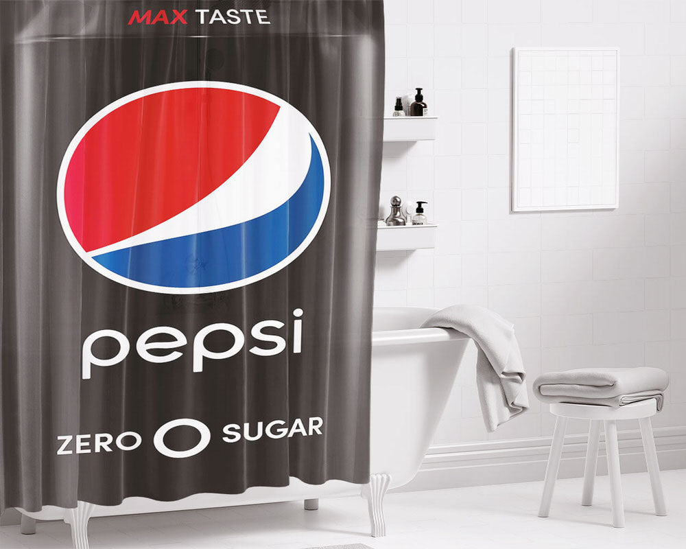 Zero Sugar Pepsi Max Taste Black Cans Bathroom Shower Curtain Fabric Waterproof | 66 X 72 Inch