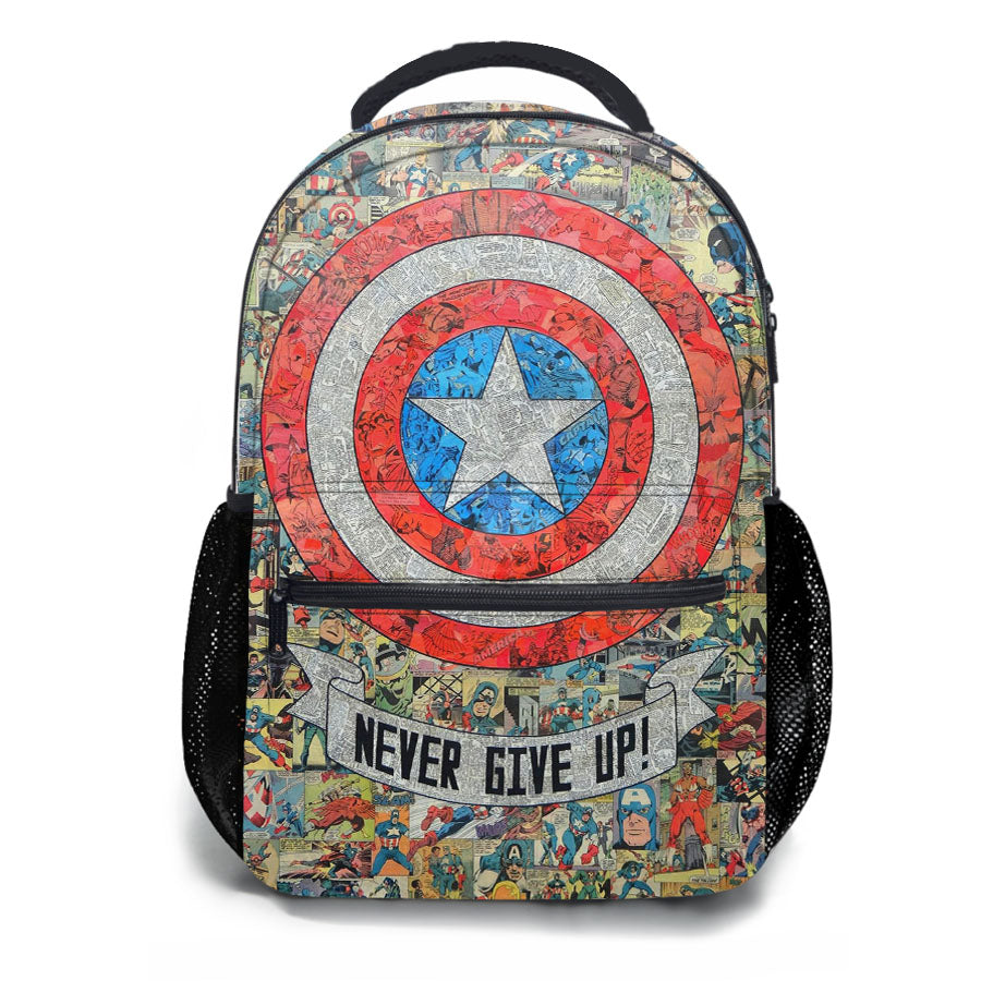 Cap Round Shield Captain America Never Give Up School Backpacks