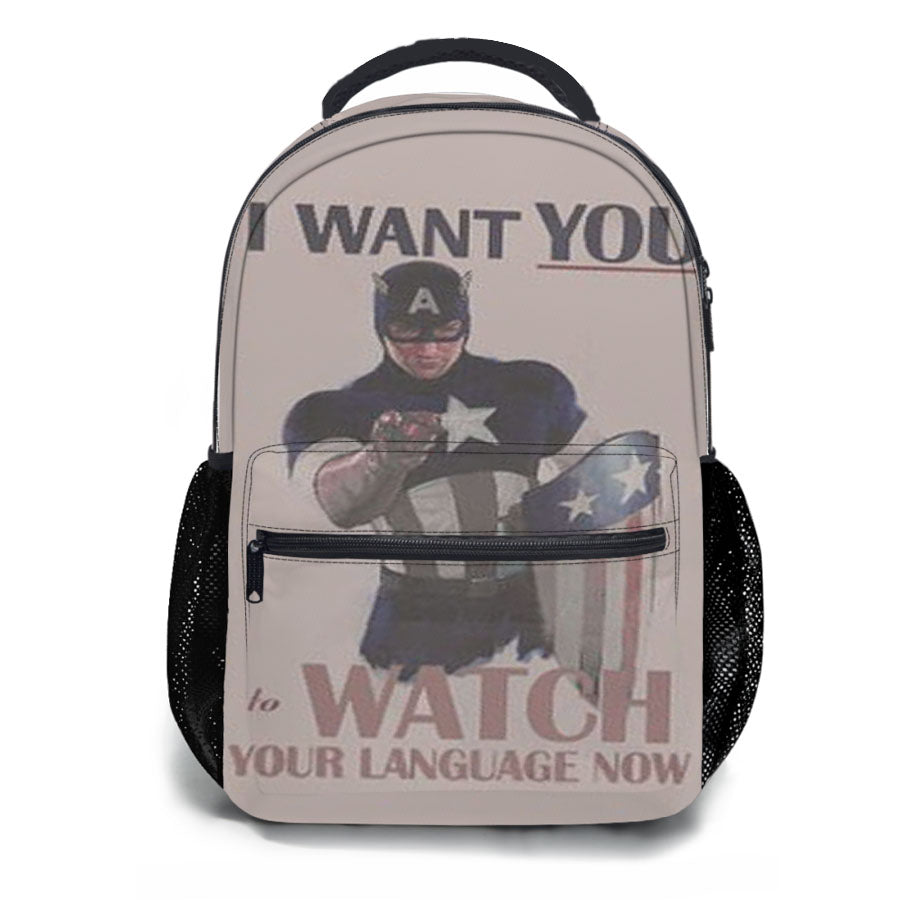 Captain America Watch Language Quotes School Backpacks