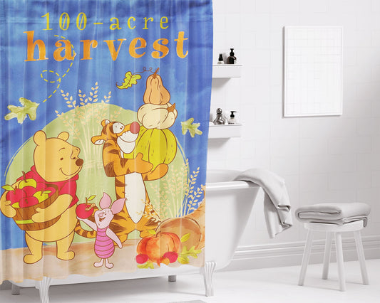 100-Acre Harvest Pooh Tigger Piglet Bathroom Shower Curtain Fabric Waterproof | 66 X 72 Inch