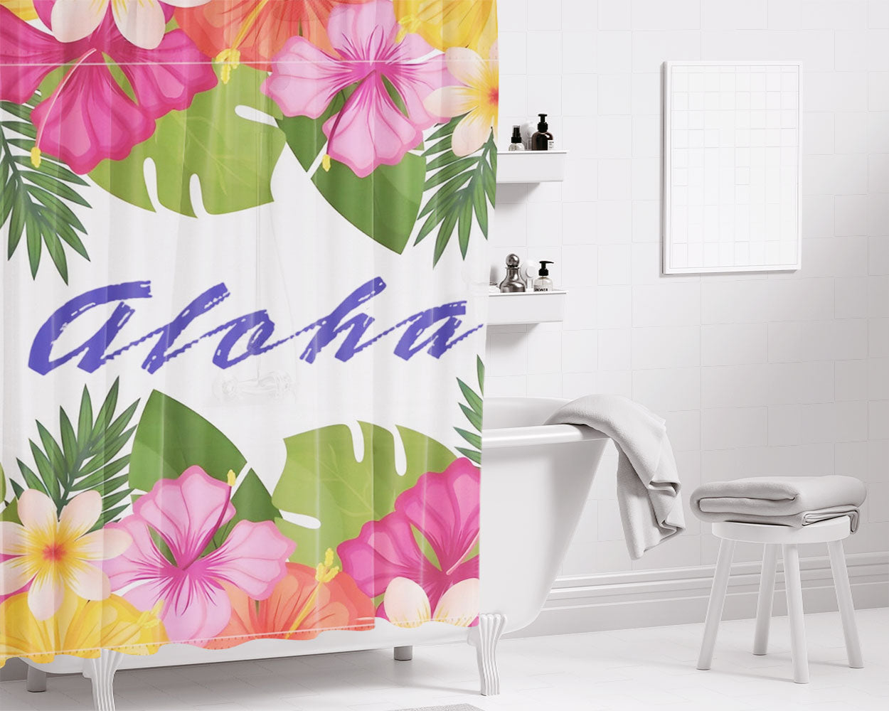 Aloha And Hawaiian Tropical Bathroom Shower Curtain Fabric Waterproof | 66 X 72 Inch