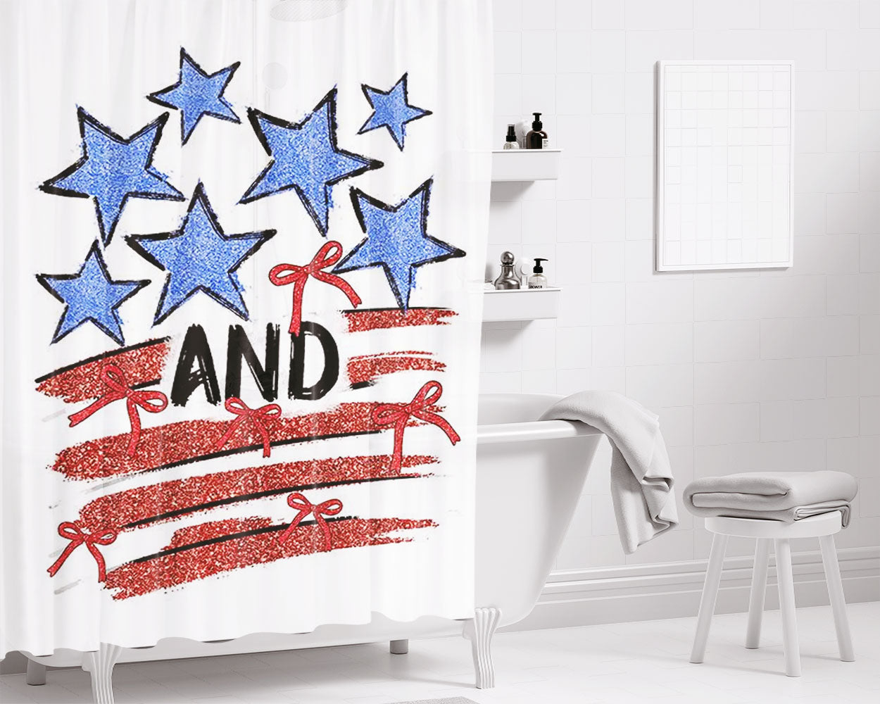 American Patriotic Bathroom Shower Curtain Fabric Waterproof | 66 X 72 Inch