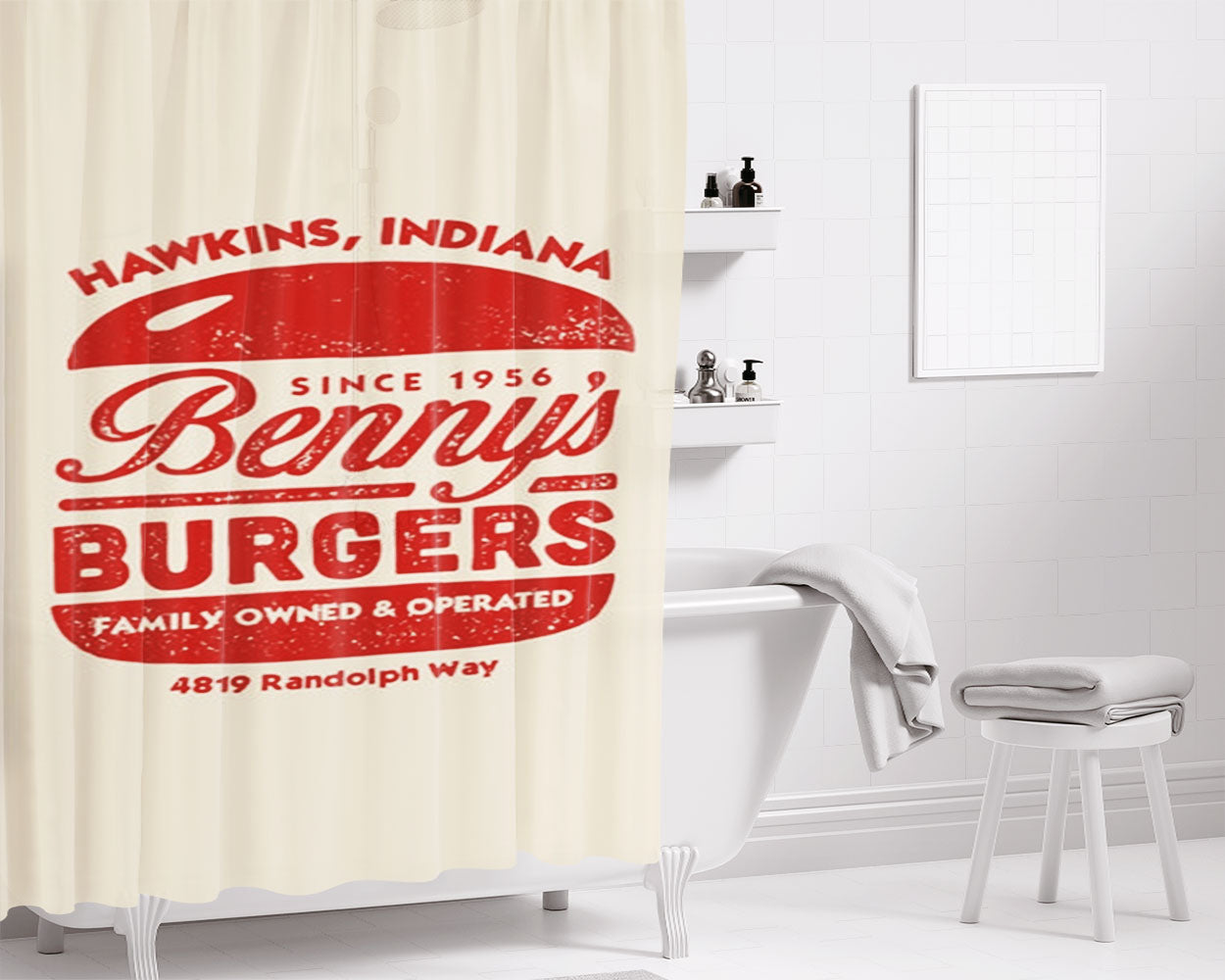 Benny'S Burgers Bathroom Shower Curtain Fabric Waterproof | 66 X 72 Inch