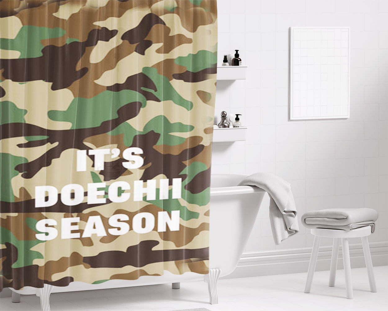 Camo Season Bathroom Shower Curtain Fabric Waterproof | 66 X 72 Inch