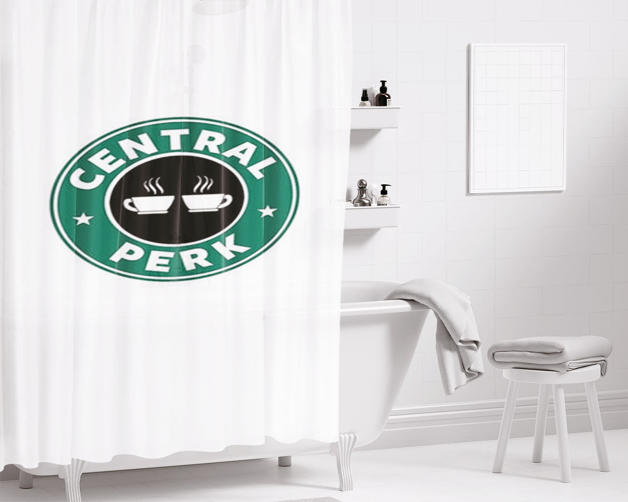 Central Perk - Coffee Logo Bathroom Shower Curtain Fabric Waterproof | 66 X 72 Inch