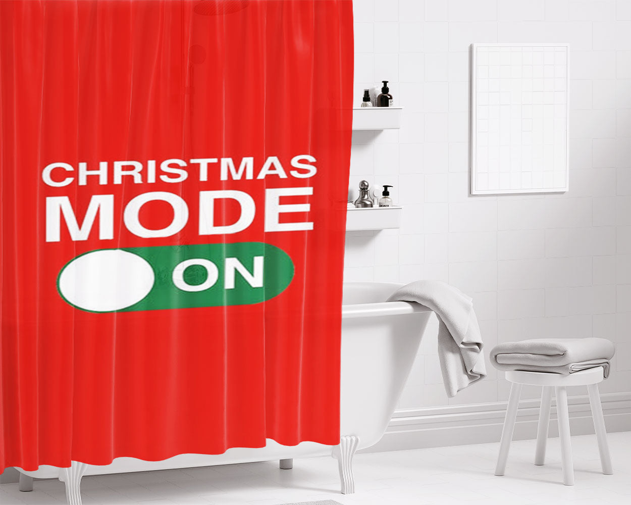 Christmas Mode On Bathroom Shower Curtain Fabric Waterproof | 66 X 72 Inch