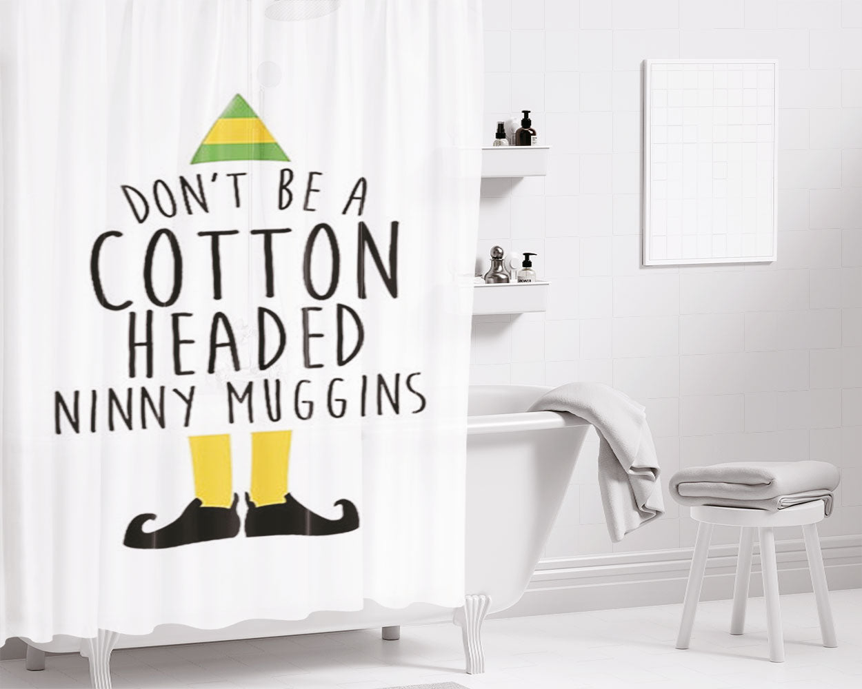 Cotton Headed Ninny Muggins - Buddy The Elf Bathroom Shower Curtain Fabric Waterproof | 66 X 72 Inch
