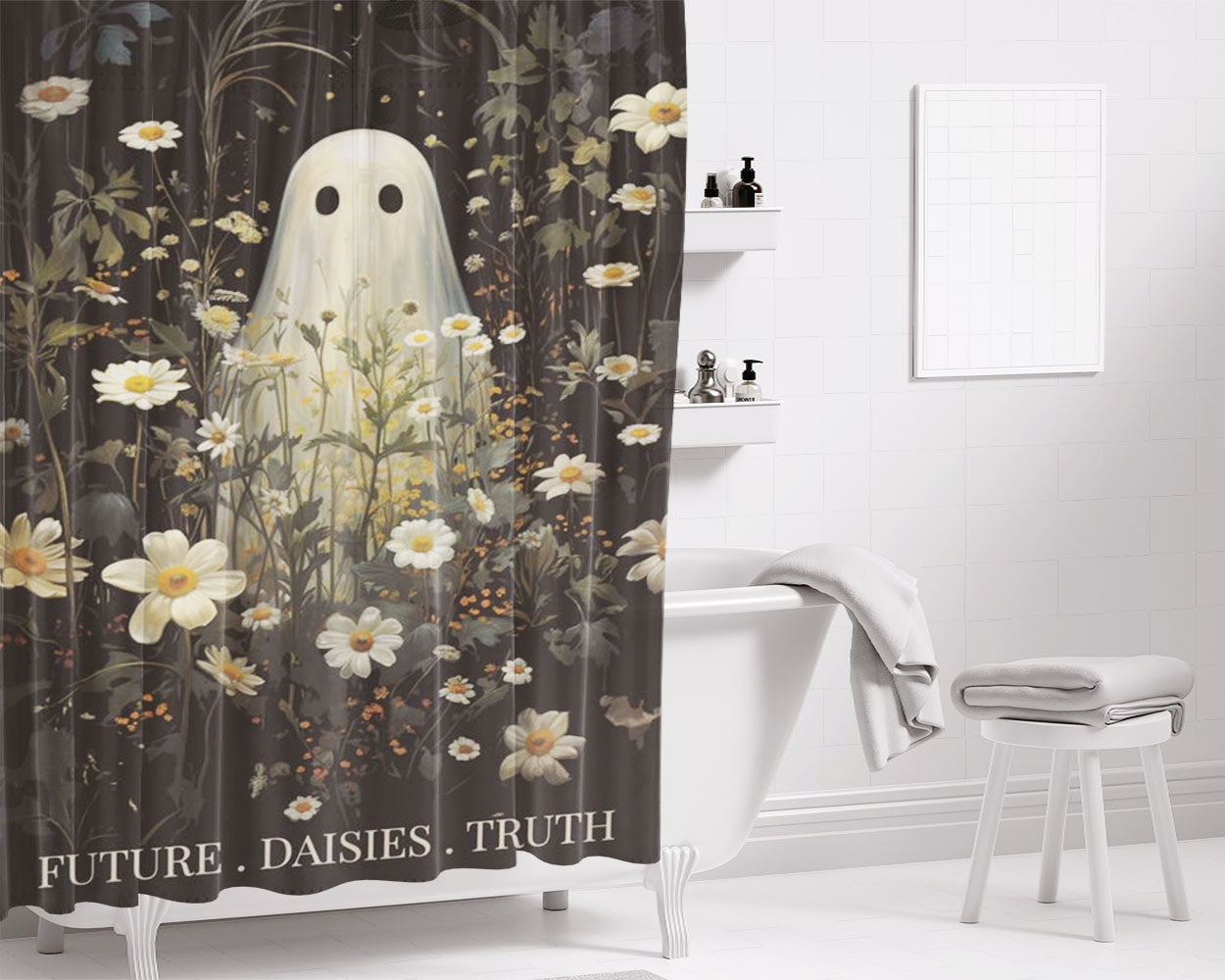 Cute Ghost Bathroom Shower Curtain Fabric Waterproof | 66 X 72 Inch