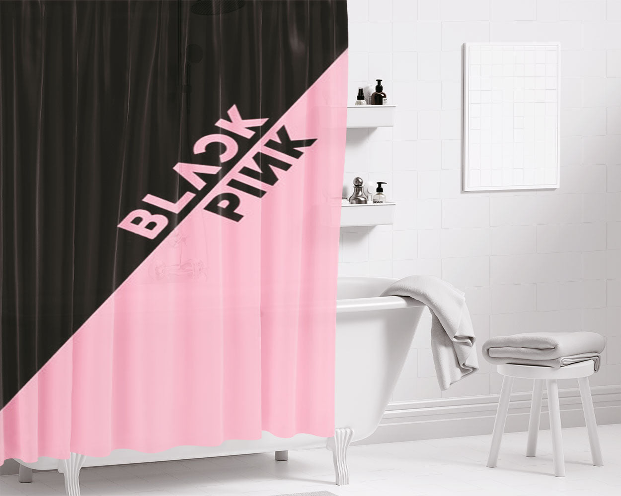 Diagonal Girl K-Pop Band Logo Bathroom Shower Curtain Fabric Waterproof | 66 X 72 Inch