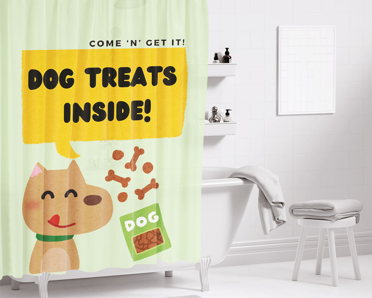 Dog Treats Inside Bathroom Shower Curtain Fabric Waterproof | 66 X 72 Inch
