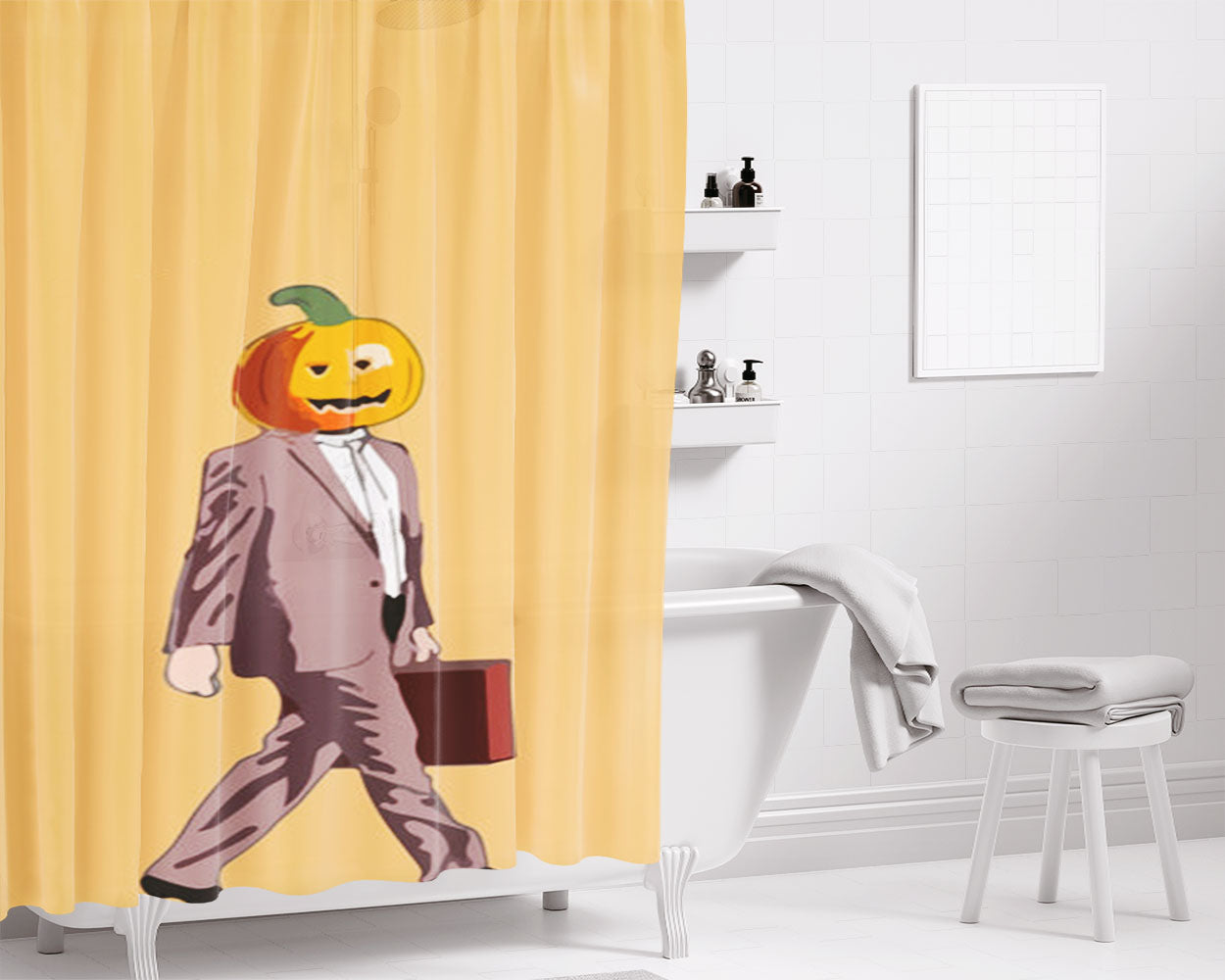 Dwight Pumpkin Head Bathroom Shower Curtain Fabric Waterproof | 66 X 72 Inch