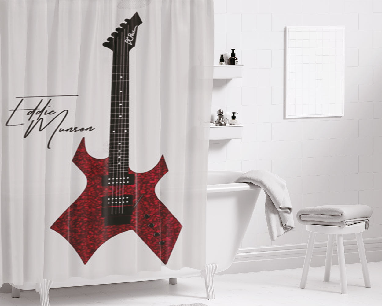 Eddie Munson Guitar Bathroom Shower Curtain Fabric Waterproof | 66 X 72 Inch