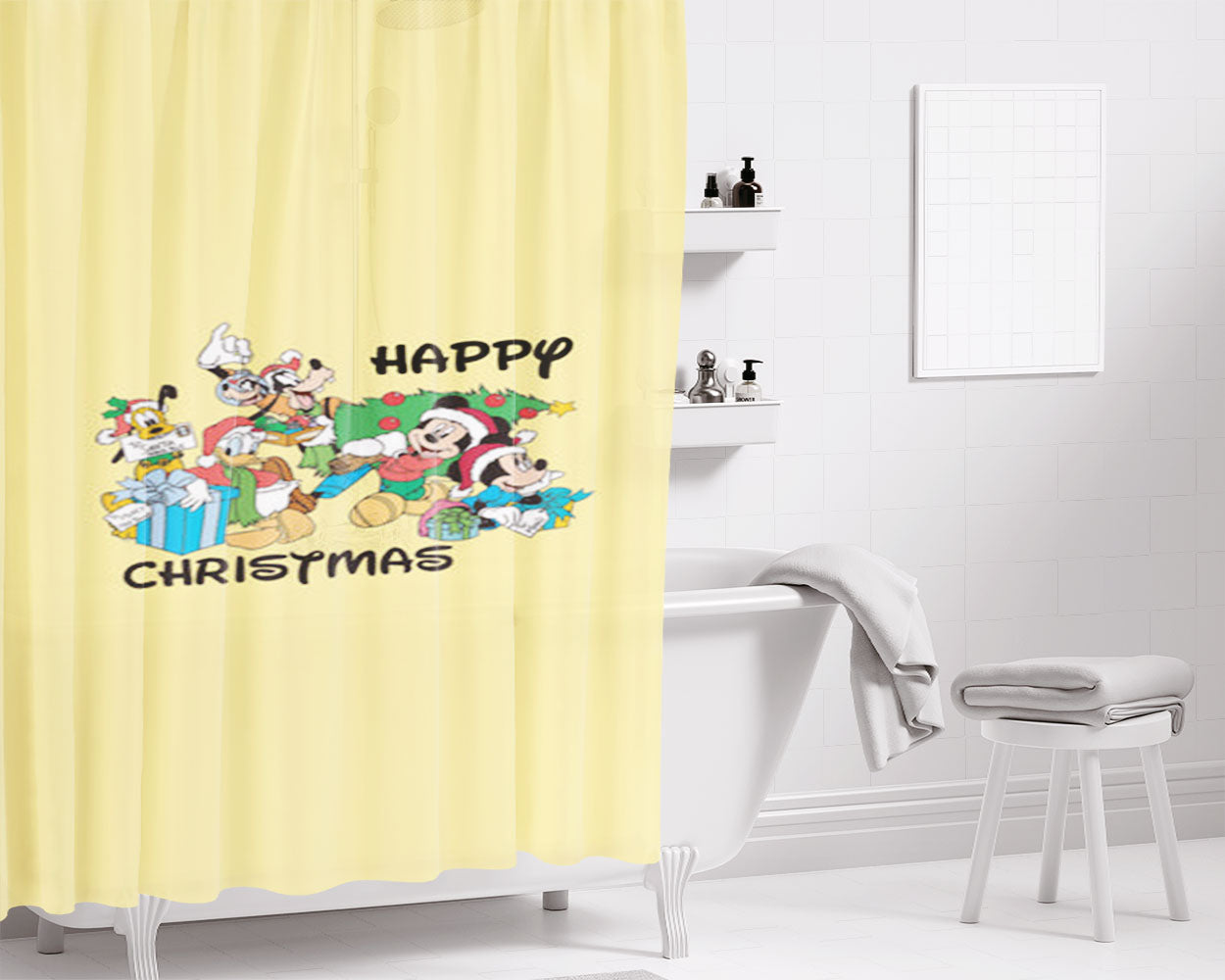 Fairytale Happy Christmas Bathroom Shower Curtain Fabric Waterproof | 66 X 72 Inch