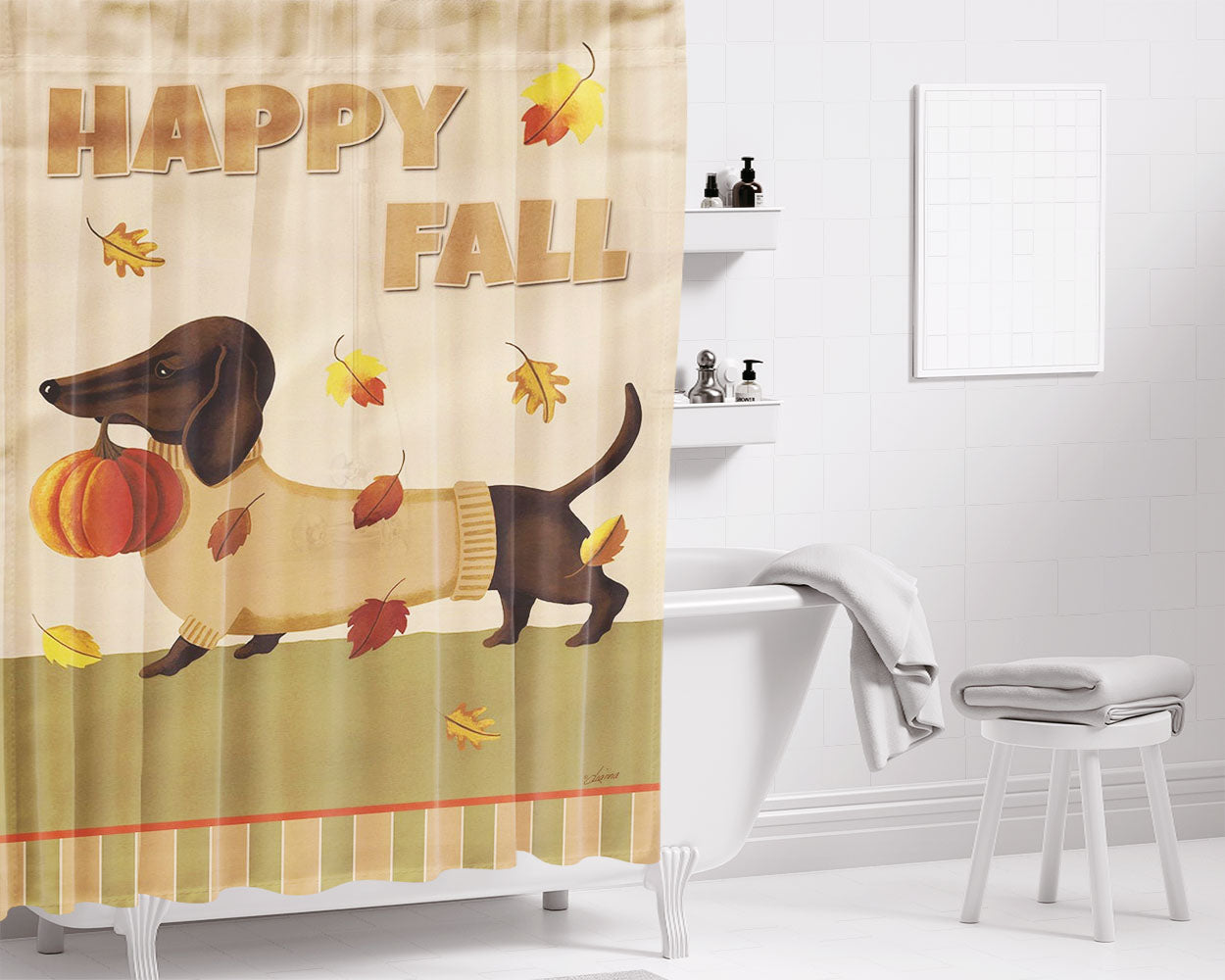 Fall Dachshund Bathroom Shower Curtain Fabric Waterproof | 66 X 72 Inch