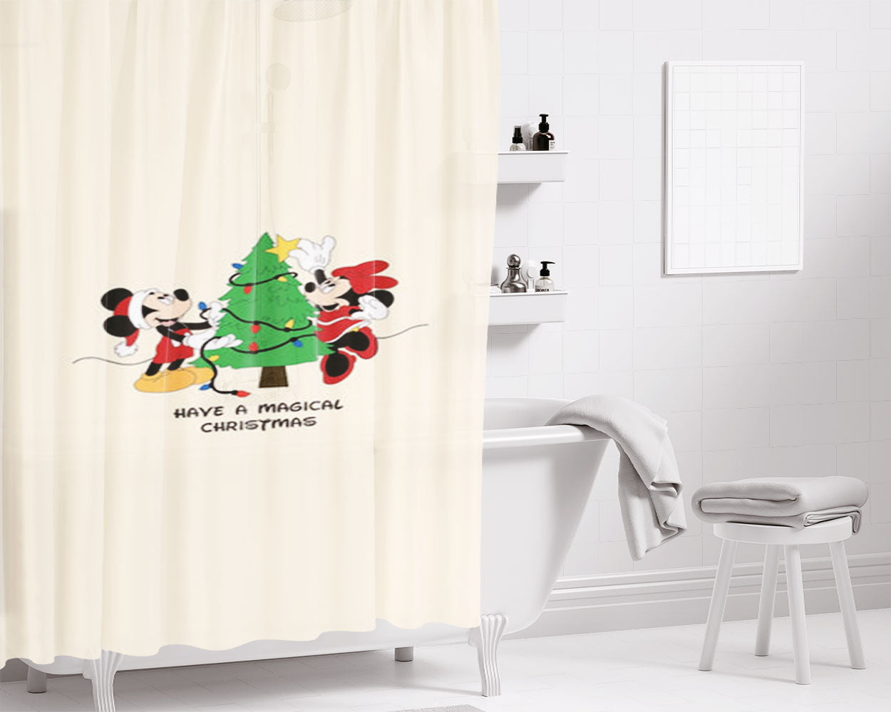 Festive Fairytale Mice - Christmas Bathroom Shower Curtain Fabric Waterproof | 66 X 72 Inch