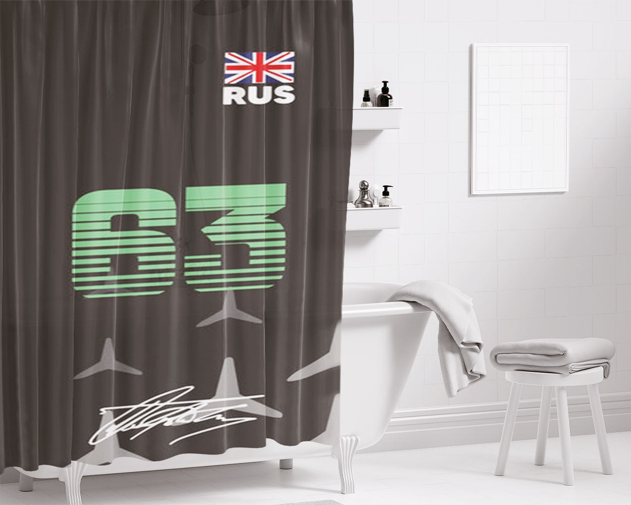 George Russel - F1 Bathroom Shower Curtain Fabric Waterproof | 66 X 72 Inch