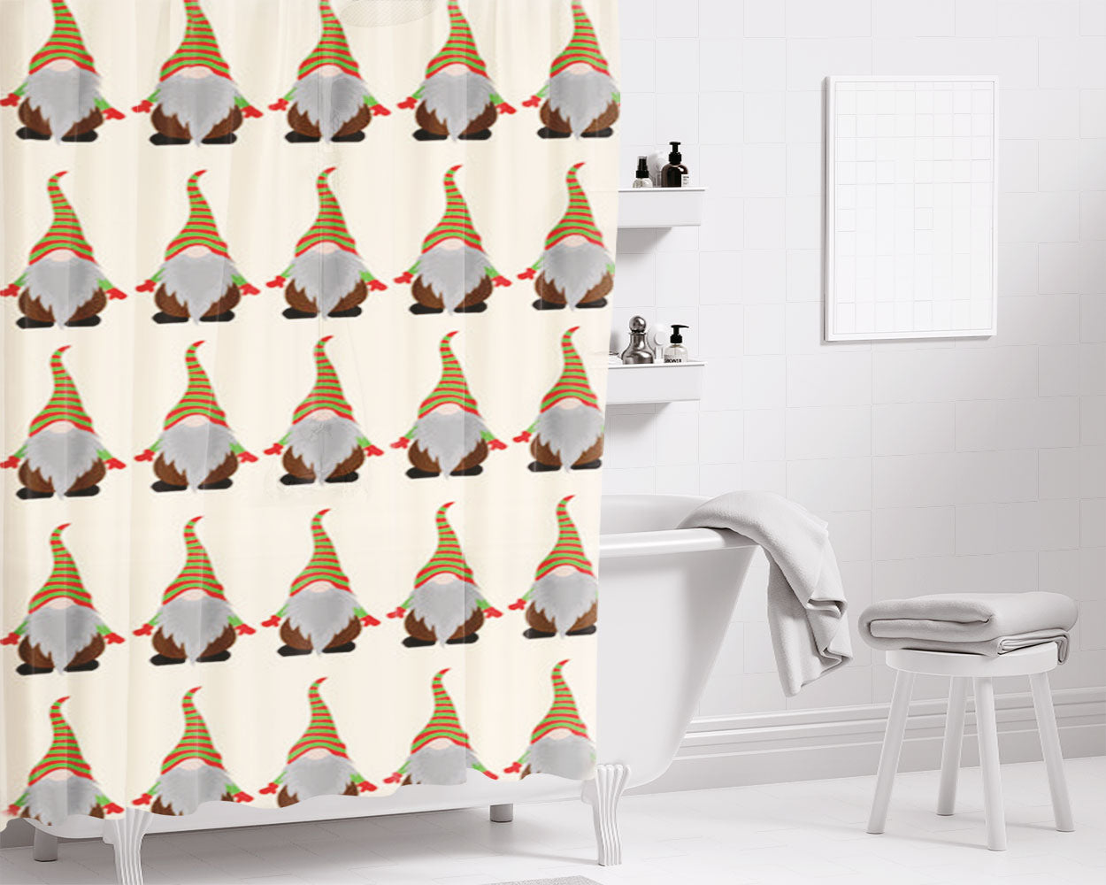 Gonk Pattern - Christmas Bathroom Shower Curtain Fabric Waterproof | 66 X 72 Inch