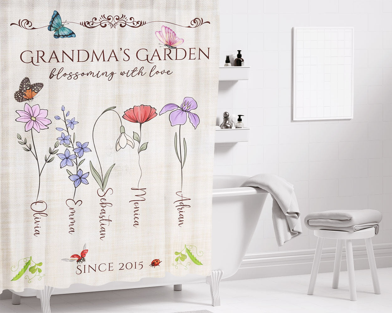 Grandma Garden Bathroom Shower Curtain Fabric Waterproof | 66 X 72 Inch