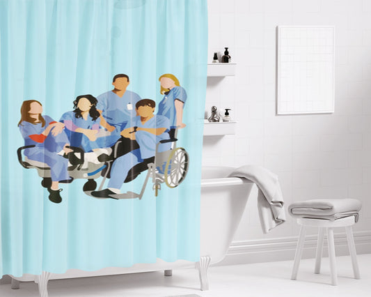 Greys Cast Bathroom Shower Curtain Fabric Waterproof