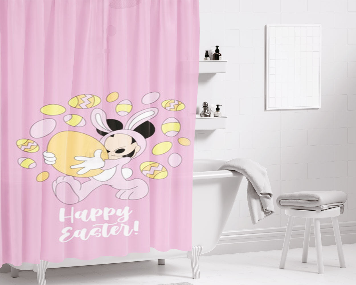 Happy Easter Pink Bathroom Shower Curtain Fabric Waterproof | 66 X 72 Inch