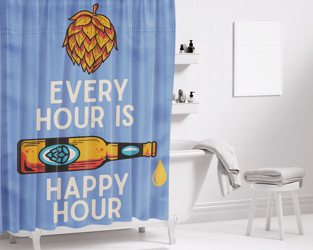 Happy Hour Bathroom Shower Curtain Fabric Waterproof | 66 X 72 Inch