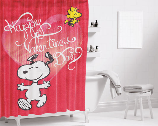 Happy Valentine'S Day Snoopy Bathroom Shower Curtain Fabric Waterproof | 66 X 72 Inch