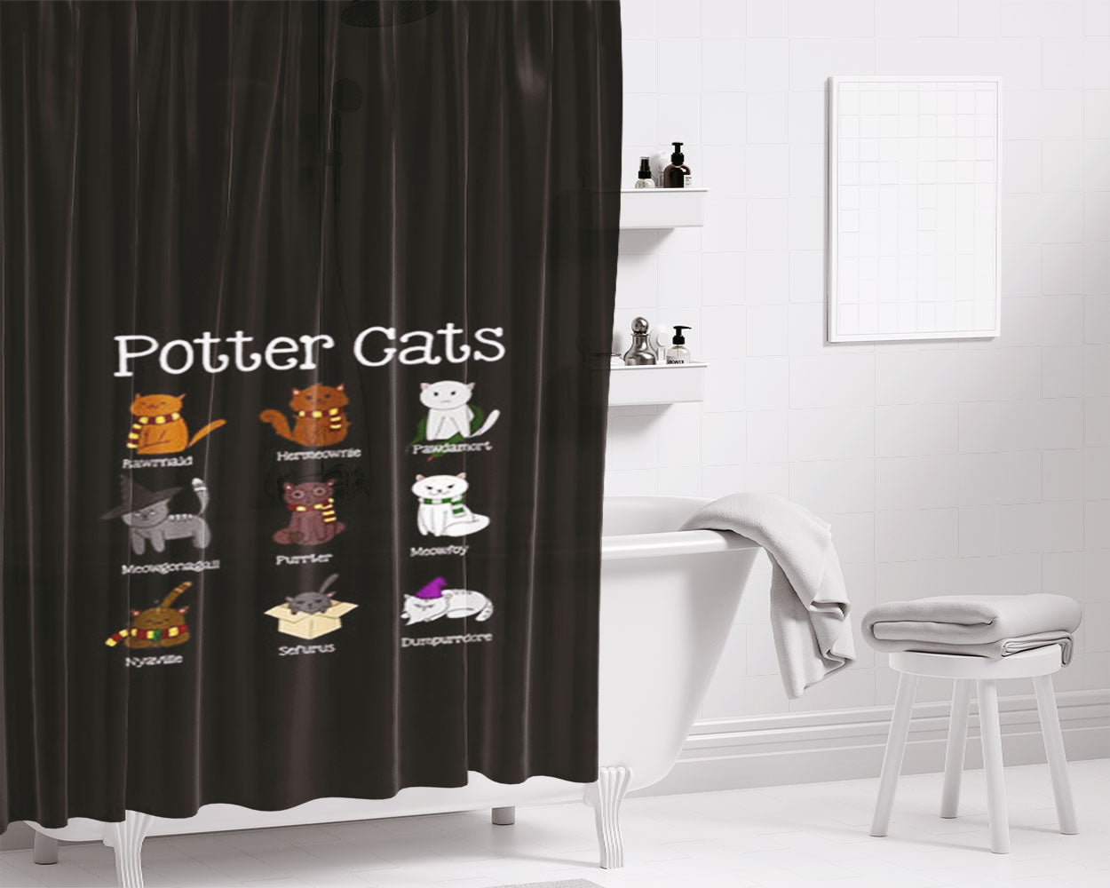 Harry Pawter Cats Bathroom Shower Curtain Fabric Waterproof | 66 X 72 Inch
