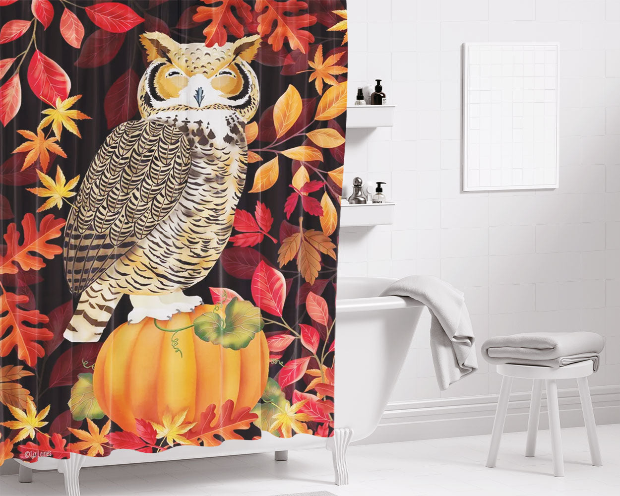 Harvest Owl Fall Bathroom Shower Curtain Fabric Waterproof | 66 X 72 Inch